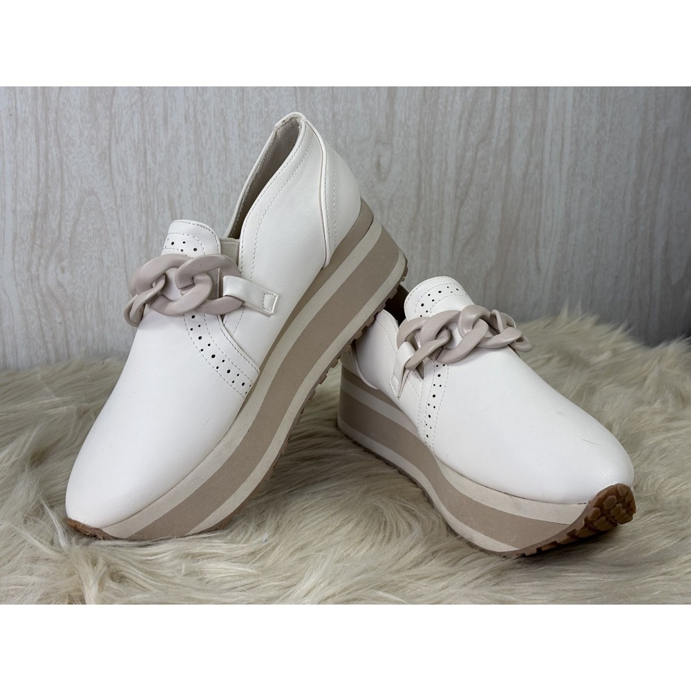 Pierre Dumas Paloma-1 Platform Sneakers Womens 8.5 Ivory Chain Comfort Loafers